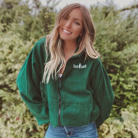 Jackets & Blazers - SAVE LANDS White Logo Forest Fleece Jacket Full Zip Cozy Unisex Men's Women's M